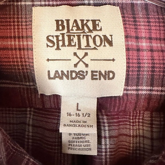 Land’s End Blake Shelton Red/Gray Plaid Button Down Flannel Shirt Size Large - Picture 4 of 10